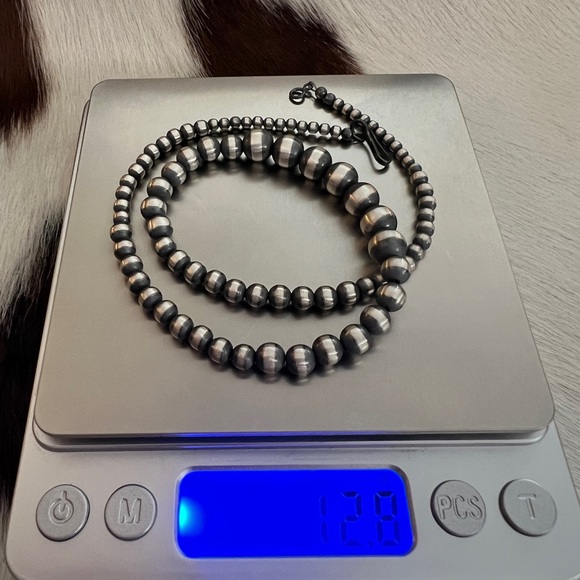 ❤️ 16” 3mm to 8mm Graduated Desert Pearls Navajo Beads Necklace Sterling Unisex - Picture 7 of 7